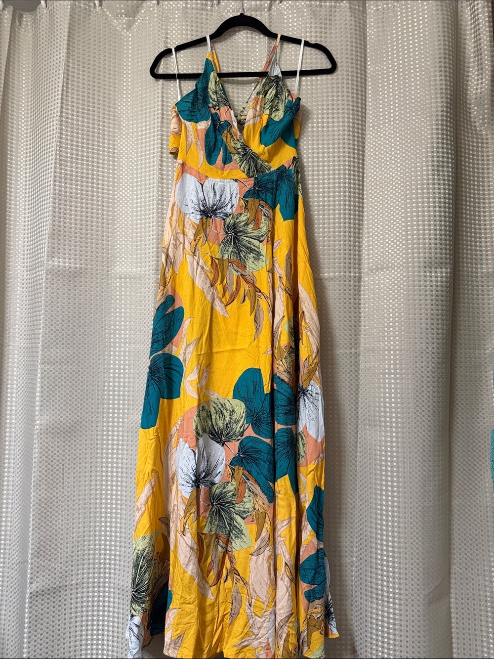 SHEIN Yellow Maxi Dress with Teal & White Floral Print